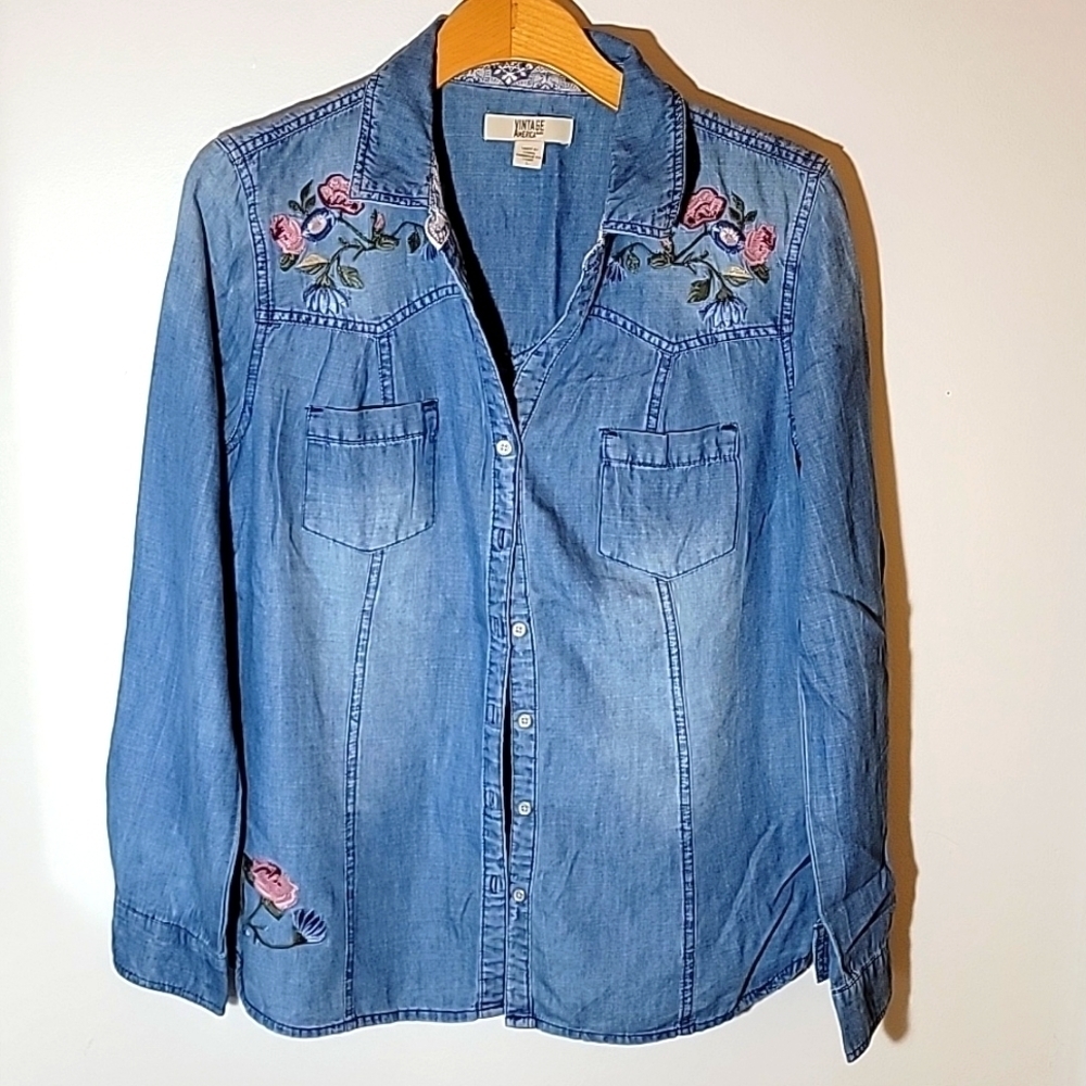 Vintage America Embroidered Chambray Shirt